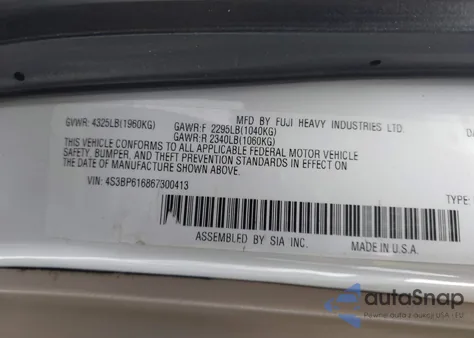 2006 Subaru Legacy 2.5I from USA, damaged, VIN 4S3BP616867300413